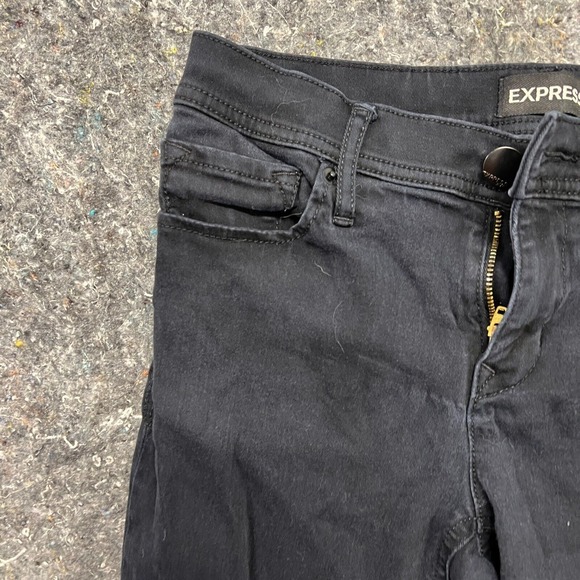 Express Womens Black Skinny Jeans Size 0 Mid Rise Stretch Denim Cropped Ankle - Picture 10 of 10